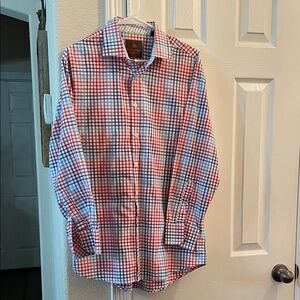 Classic Men's Plaid Button-Down Shirt - Red, Blue, White